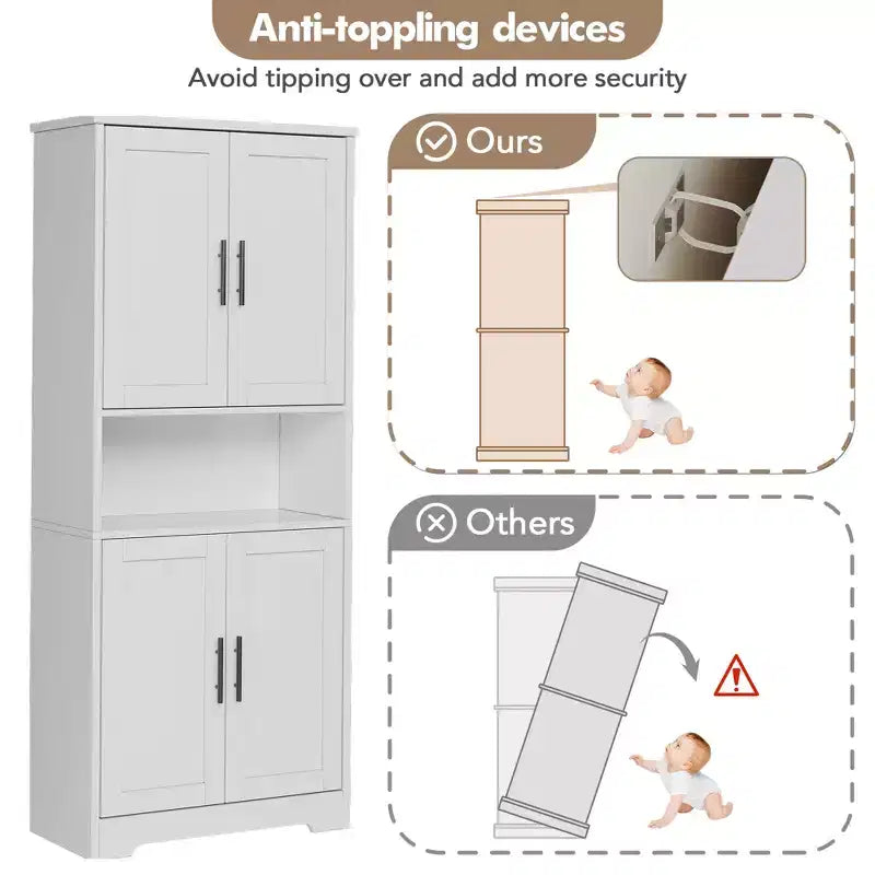 Meuble de cuisine CuisinSmart de 70 pouces de haut, Armoire de rangement sur pied avec 4 portes et étagères réglables, Grand meuble en bois pour bar à café et rangements utilitaires