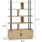 Acekool 71 Bibliothèque en rotin à 5 niveaux avec armoire et porte, étagère industrielle à cadre métallique pour salon et chambre à coucher