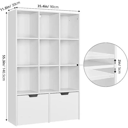 Organisateur de rangement Acekool à 9 cubes avec 2 tiroirs, bibliothèque blanche à 3 niveaux pour chambre d'enfant, salon, bureau et chambre à coucher