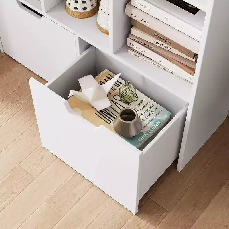 Organisateur de rangement Acekool à 9 cubes avec 2 tiroirs, bibliothèque blanche à 3 niveaux pour chambre d'enfant, salon, bureau et chambre à coucher
