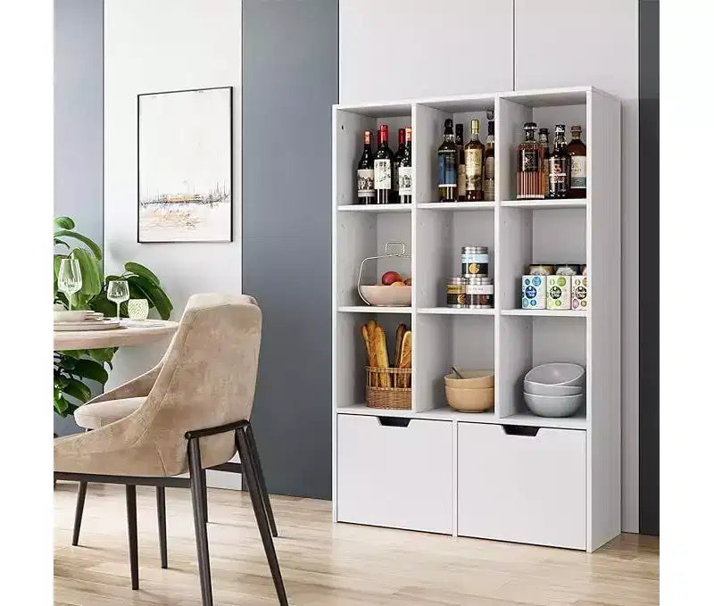 Organisateur de rangement Acekool à 9 cubes avec 2 tiroirs, bibliothèque blanche à 3 niveaux pour chambre d'enfant, salon, bureau et chambre à coucher
