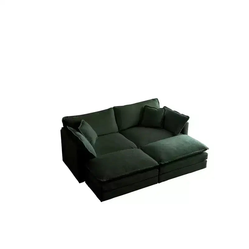 Canapé rembourré 4 pièces 1 canapé 2 places et 2 poufs Causeuse 2 places avec poufs Chenille beige
