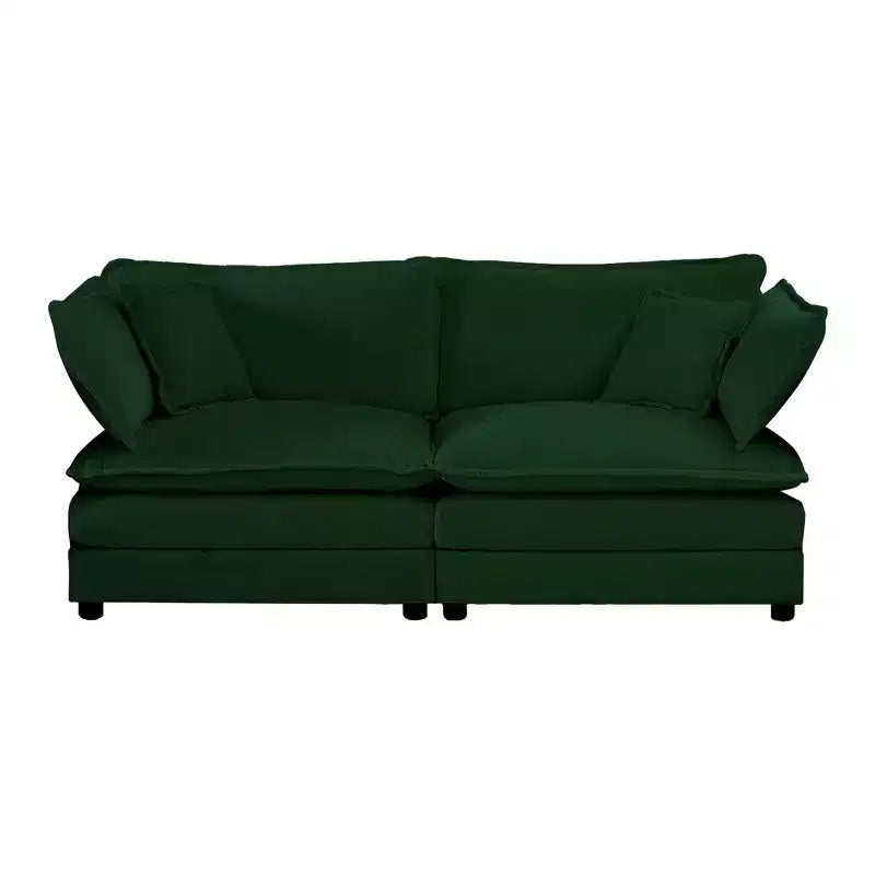 Canapé rembourré 4 pièces 1 canapé 2 places et 2 poufs Causeuse 2 places avec poufs Chenille beige
