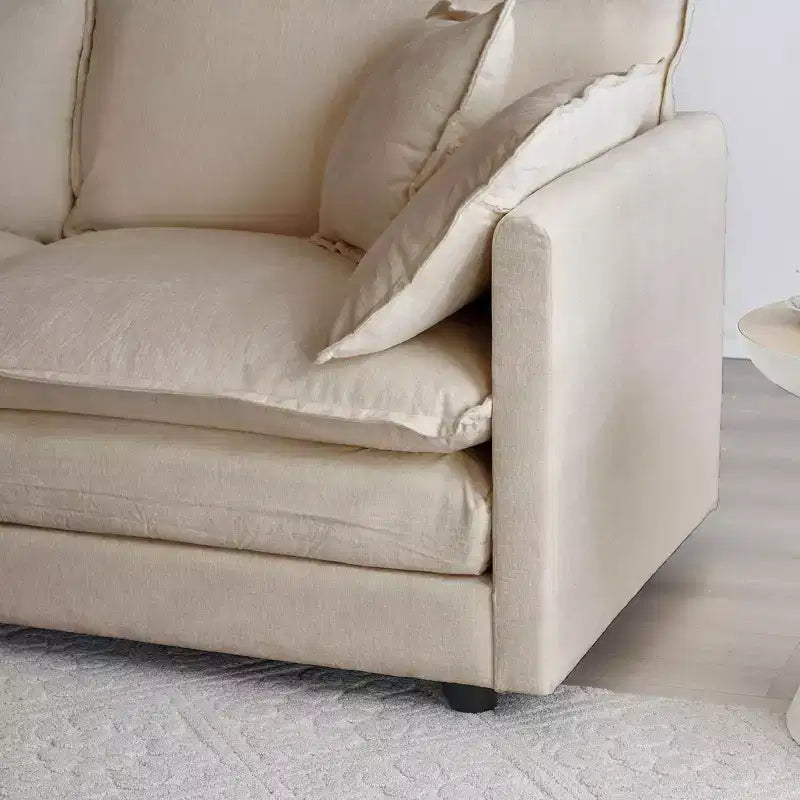 Canapé rembourré 4 pièces 1 canapé 2 places et 2 poufs Causeuse 2 places avec poufs Chenille beige
