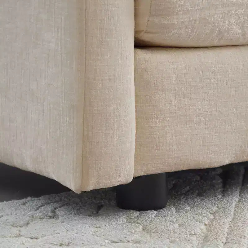 Canapé rembourré 4 pièces 1 canapé 2 places et 2 poufs Causeuse 2 places avec poufs Chenille beige