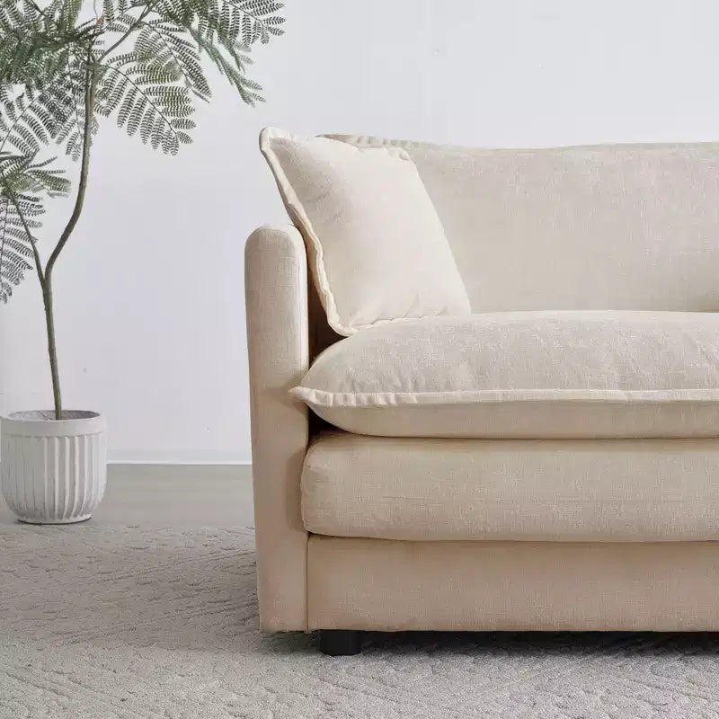 Canapé rembourré 4 pièces 1 canapé 2 places et 2 poufs Causeuse 2 places avec poufs Chenille beige