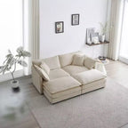 4 Piece Upholstered Sofa 1 Piece of 2 Seater Sofa and 2 Piece of Ottomans 2 Seater Loveseat Lounge with Ottomans Beige Chenille