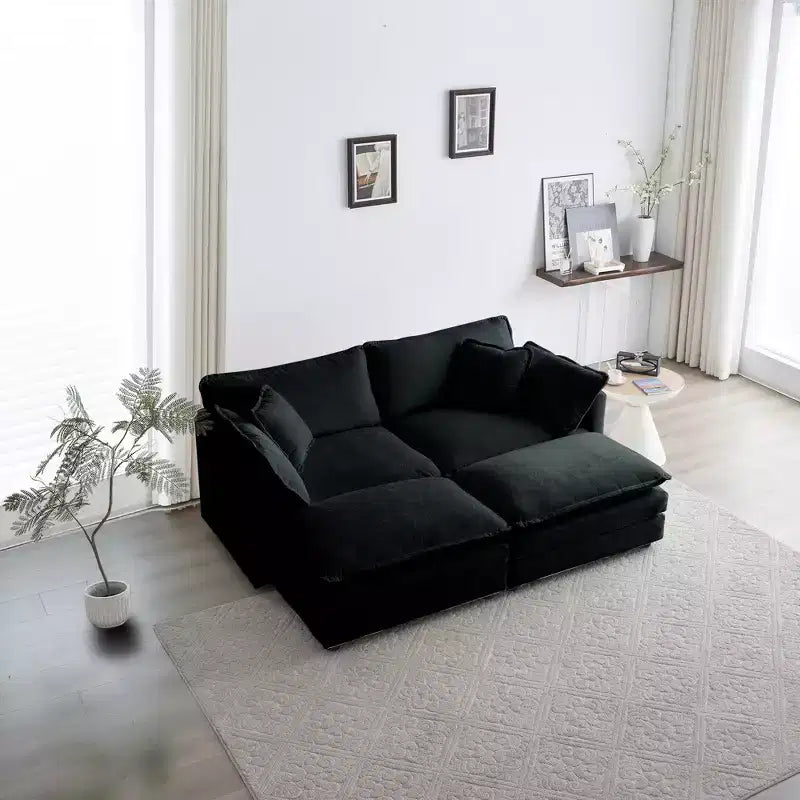 Canapé rembourré 4 pièces 1 canapé 2 places et 2 poufs Causeuse 2 places avec poufs Chenille beige