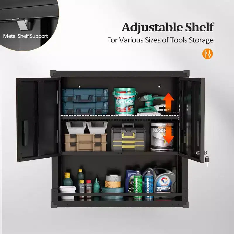 Armoire de rangement de garage VINGLI avec portes verrouillables et étagère réglable, armoire de rangement en métal