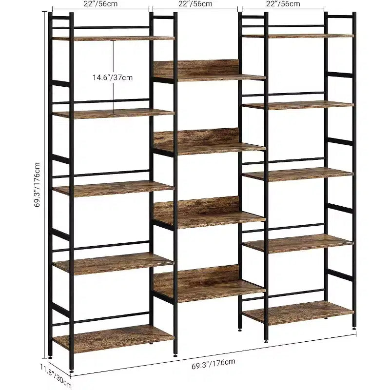 Étagère et bibliothèques 5 niveaux GustoWave, étagère de style industriel avec étagères ouvertes pour salon et bureau à domicile