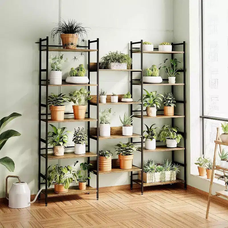 Étagère et bibliothèques 5 niveaux GustoWave, étagère de style industriel avec étagères ouvertes pour salon et bureau à domicile