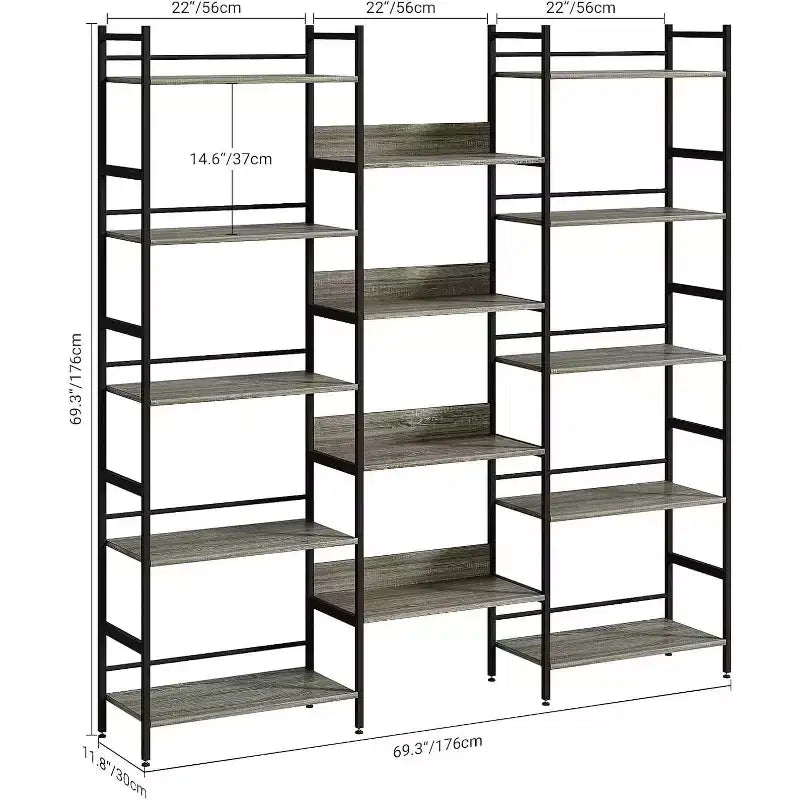 Étagère et bibliothèques 5 niveaux GustoWave, étagère de style industriel avec étagères ouvertes pour salon et bureau à domicile