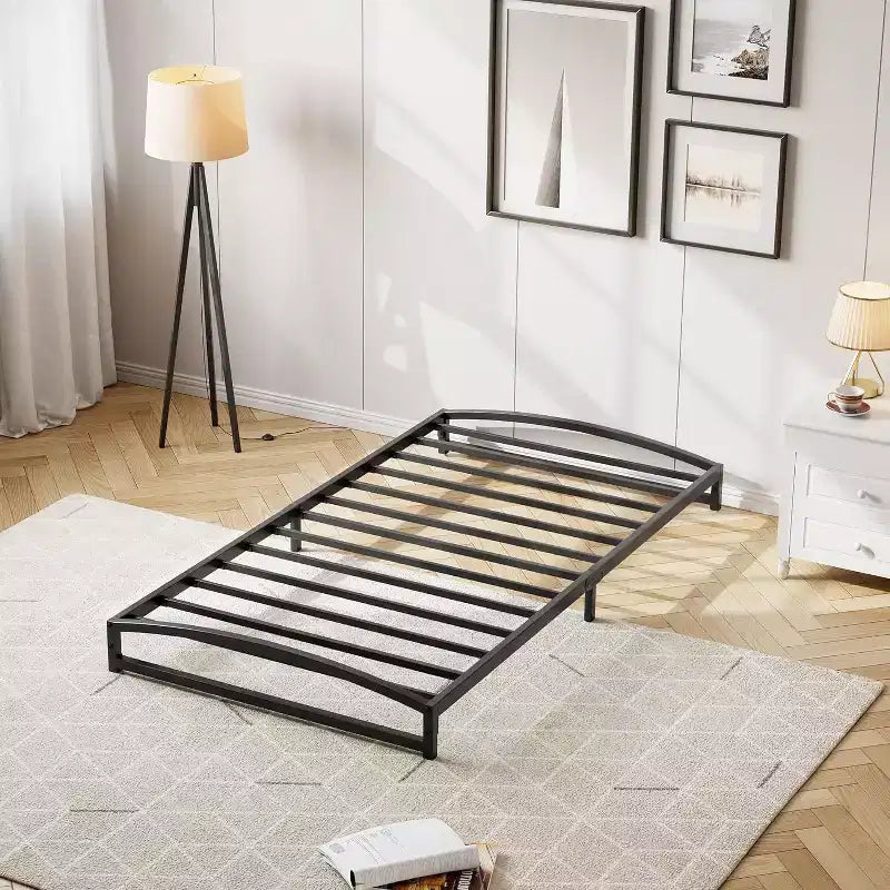 Metal Bed Frame, Low Profile Platform w/Steel Slats, No Box Spring Needed, Easy Assembly, Black