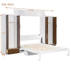 Lit escamotable ModernLuxe taille lit double/grand lit avec placard, tiroirs et table – Lit mural pour petits espaces, blanc