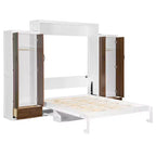 Lit escamotable ModernLuxe taille lit double/grand lit avec placard, tiroirs et table – Lit mural pour petits espaces, blanc