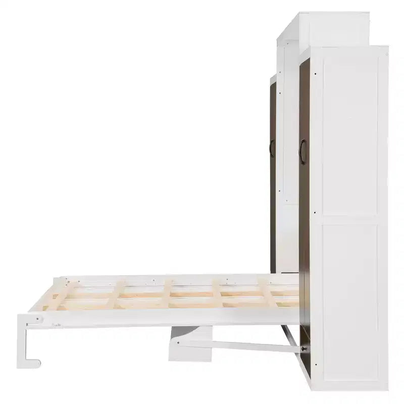 Lit escamotable ModernLuxe taille lit double/grand lit avec placard, tiroirs et table – Lit mural pour petits espaces, blanc