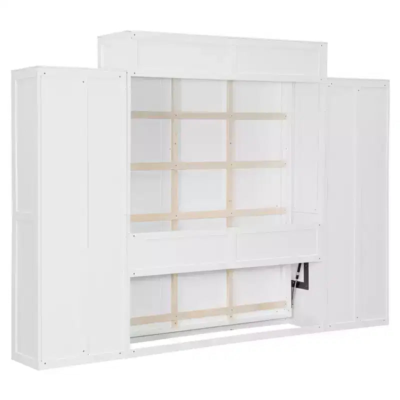 Lit escamotable ModernLuxe taille lit double/grand lit avec placard, tiroirs et table – Lit mural pour petits espaces, blanc