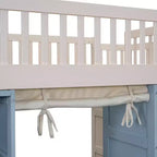 Lit mezzanine Whisen double avec rangements et rideau - Blanc et bleu