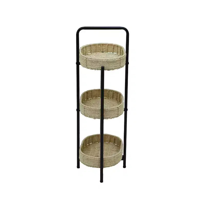 MAYEERTY Table d'appoint ovale à 3 niveaux avec paniers tressés en corde de papier, étagères de rangement pour salon et cuisine, couleur naturelle