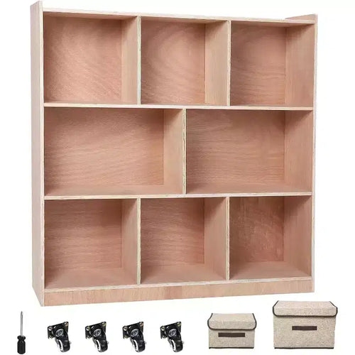 8-Section Classroom Cubbies: Smooth Glazed Storage Cabinet with 4 Casters & 2 Boxes for Home/Daycare/Kindergarten