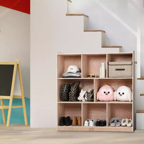 Meuble de Rangement à 8 Compartiments pour Salle de Classe : Armoire Vitrée Lisse avec 4 Roulettes et 2 Boîtes pour Maison/Crèche/Maternelle