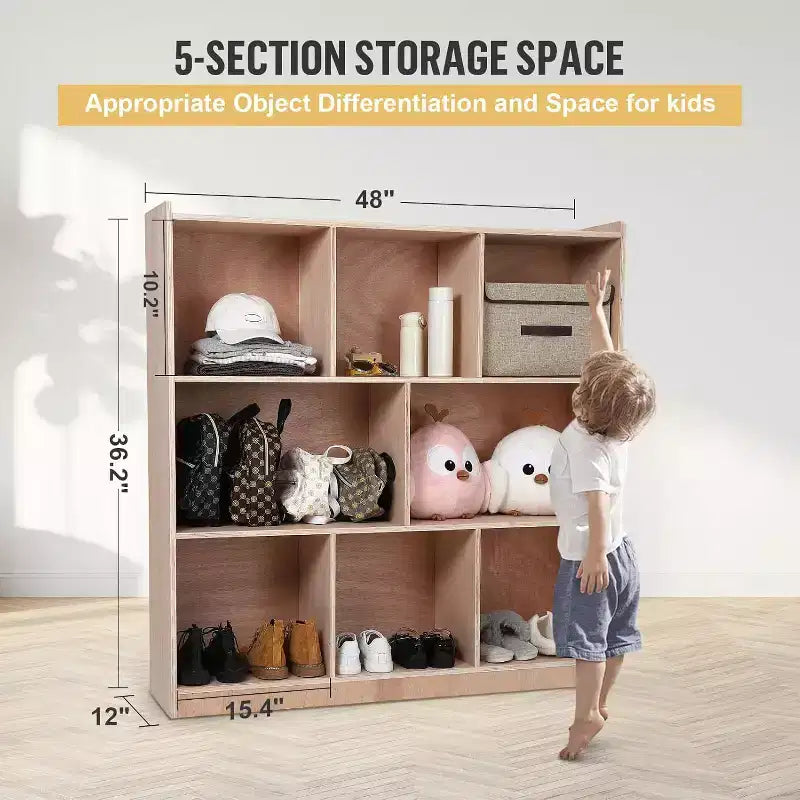 Meuble de Rangement à 8 Compartiments pour Salle de Classe : Armoire Vitrée Lisse avec 4 Roulettes et 2 Boîtes pour Maison/Crèche/Maternelle
