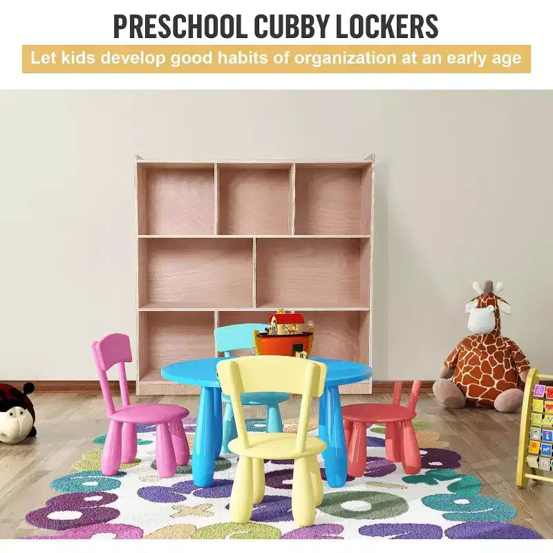 Meuble de Rangement à 8 Compartiments pour Salle de Classe : Armoire Vitrée Lisse avec 4 Roulettes et 2 Boîtes pour Maison/Crèche/Maternelle