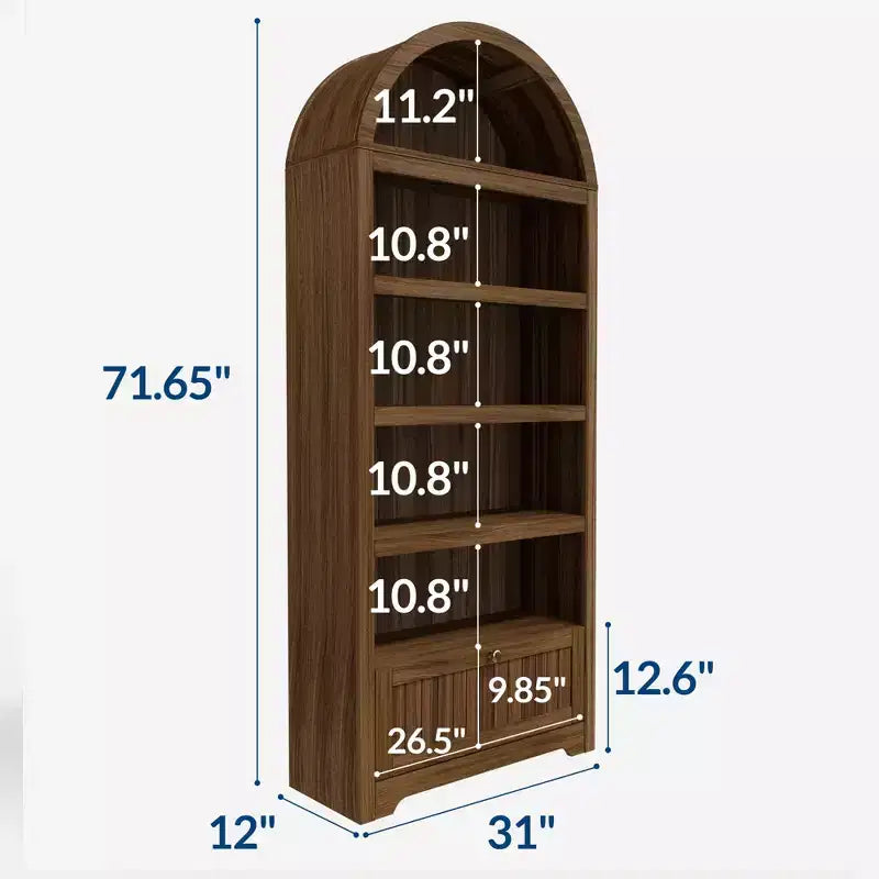 Garde-manger haut arqué de 71 po, meuble de rangement autoportant à 6 niveaux avec tiroir, étagère à livres blanche moderne avec étagères ouvertes et conception anti-basculement
