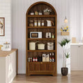 71 Tall Arched Pantry, 6-Tier Freestanding Storage Cabinet with Drawer, Modern White Book Shelf with Open Shelves & Anti-Tipping Design