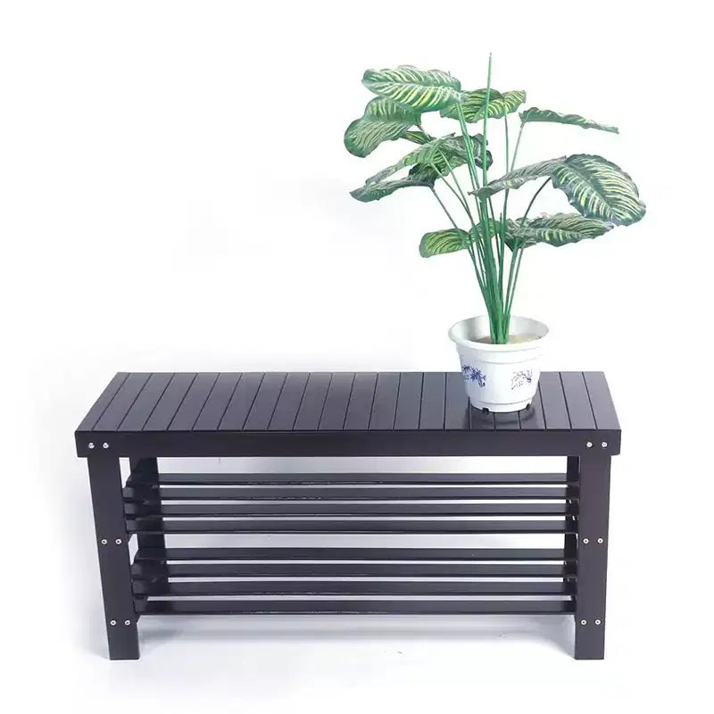 Étagère à Chaussures en Bambou avec Assise - Banc de Rangement 3 Niveaux, Organiseur Multifonctionnel de 90 cm pour Entrée, Couloir et Placard