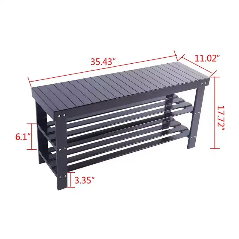 Étagère à Chaussures en Bambou avec Assise - Banc de Rangement 3 Niveaux, Organiseur Multifonctionnel de 90 cm pour Entrée, Couloir et Placard