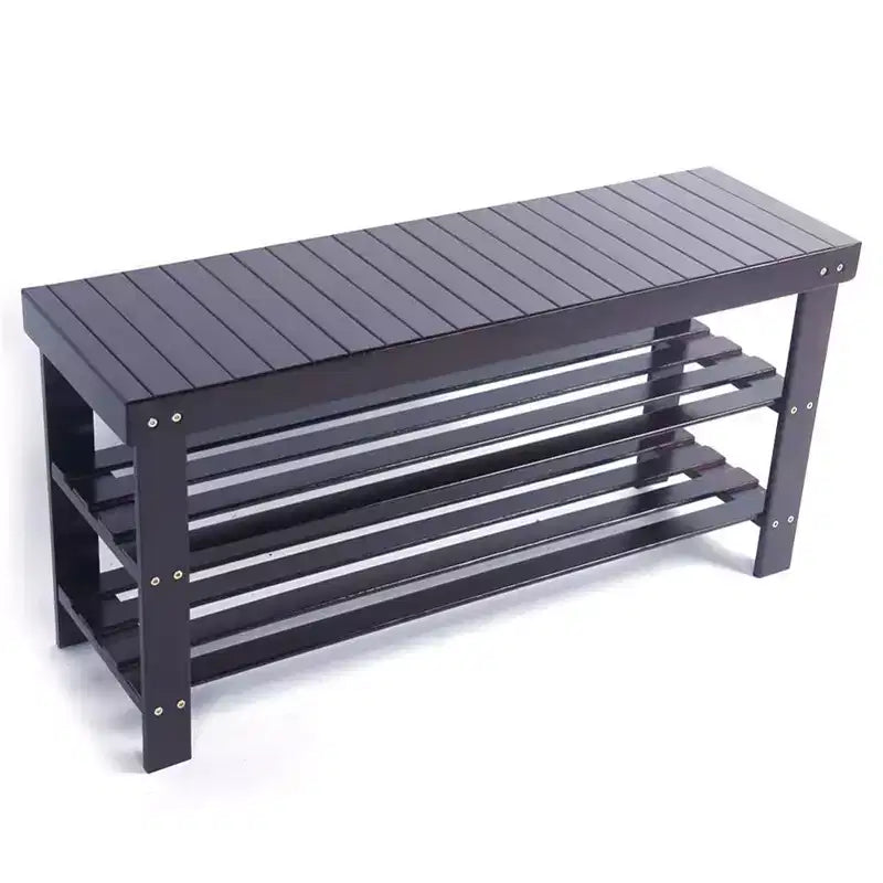 Étagère à Chaussures en Bambou avec Assise - Banc de Rangement 3 Niveaux, Organiseur Multifonctionnel de 90 cm pour Entrée, Couloir et Placard
