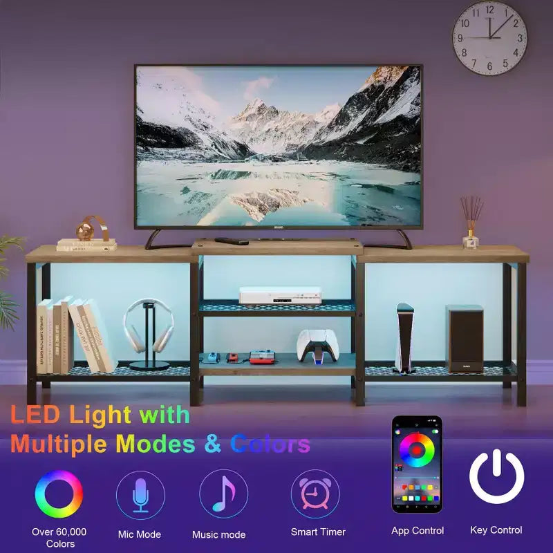 GustoWave Meuble TV Large pour téléviseurs jusqu'à 75 pouces, Centre de divertissement avec prise de courant et 3 étagères de rangement ouvertes