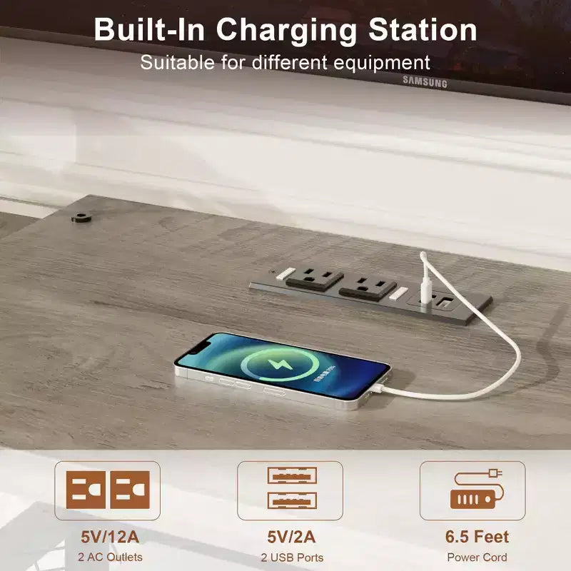 GustoWave Meuble TV Large pour téléviseurs jusqu'à 75 pouces, Centre de divertissement avec prise de courant et 3 étagères de rangement ouvertes