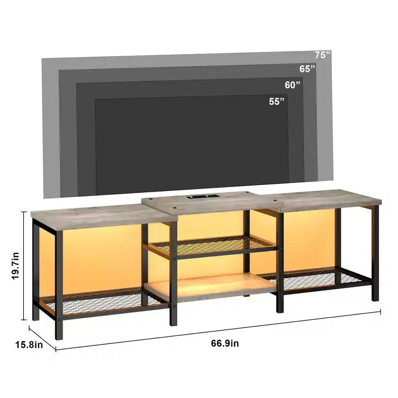 GustoWave Meuble TV Large pour téléviseurs jusqu'à 75 pouces, Centre de divertissement avec prise de courant et 3 étagères de rangement ouvertes