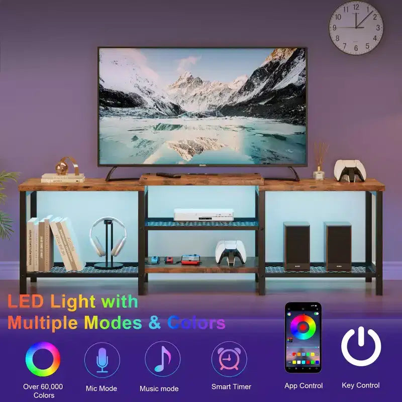 GustoWave Meuble TV Large pour téléviseurs jusqu'à 75 pouces, Centre de divertissement avec prise de courant et 3 étagères de rangement ouvertes