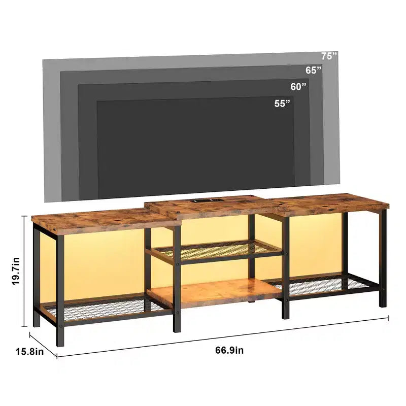 GustoWave Meuble TV Large pour téléviseurs jusqu'à 75 pouces, Centre de divertissement avec prise de courant et 3 étagères de rangement ouvertes