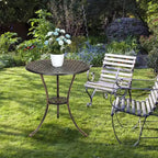 Table de bistro, table à manger ronde rétro en fonte d'aluminium avec trou pour parasol de 5 cm, table de bistro hauteur pub pour porche, jardin, cour, balcon
