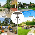 Table de bistro, table à manger ronde rétro en fonte d'aluminium avec trou pour parasol de 5 cm, table de bistro hauteur pub pour porche, jardin, cour, balcon