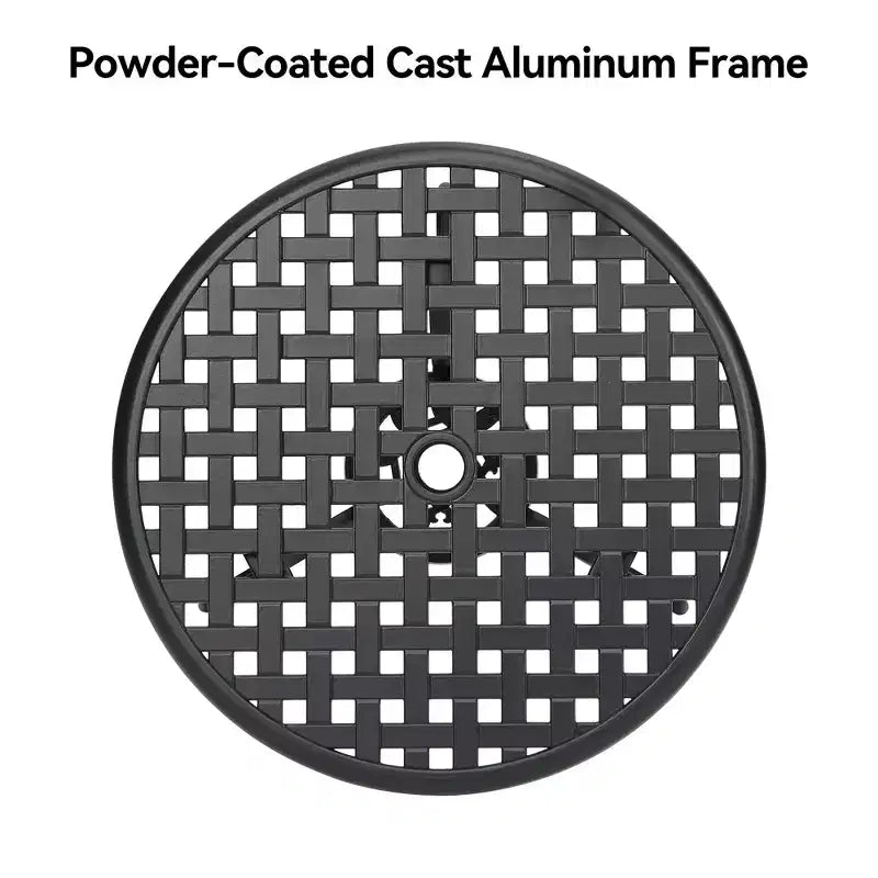 Table de bistro, table à manger ronde rétro en fonte d'aluminium avec trou pour parasol de 5 cm, table de bistro hauteur pub pour porche, jardin, cour, balcon
