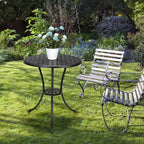 Table de bistro, table à manger ronde rétro en fonte d'aluminium avec trou pour parasol de 5 cm, table de bistro hauteur pub pour porche, jardin, cour, balcon
