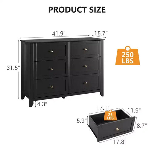 Commode à 6 tiroirs, Meuble de rangement moderne en bois, Meuble TV Console pour salon, entrée