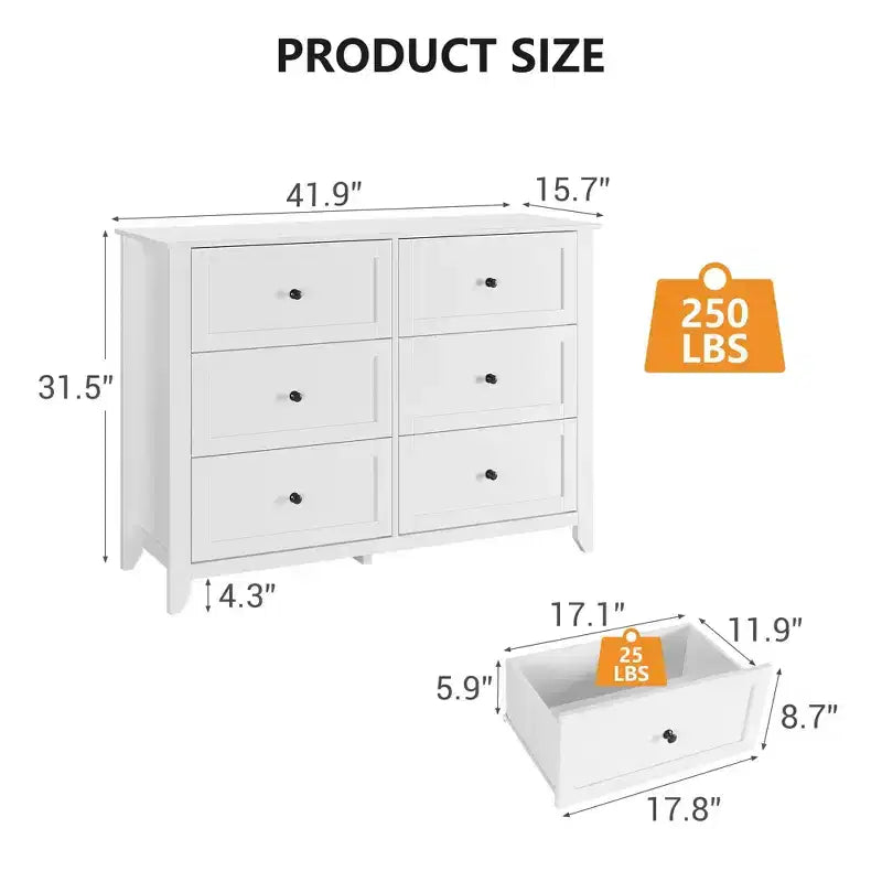 Commode à 6 tiroirs, Meuble de rangement moderne en bois, Meuble TV Console pour salon, entrée