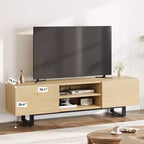 Meuble TV industriel GustoWave pour téléviseur de 80 pouces, centre de divertissement moderne avec 2 tiroirs, meuble multimédia en MDF avec texture bois élégante