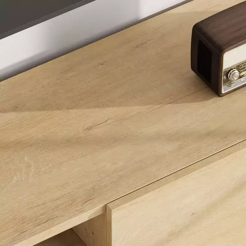 Meuble TV industriel GustoWave pour téléviseur de 80 pouces, centre de divertissement moderne avec 2 tiroirs, meuble multimédia en MDF avec texture bois élégante