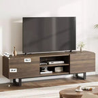 Meuble TV industriel GustoWave pour téléviseur de 80 pouces, centre de divertissement moderne avec 2 tiroirs, meuble multimédia en MDF avec texture bois élégante