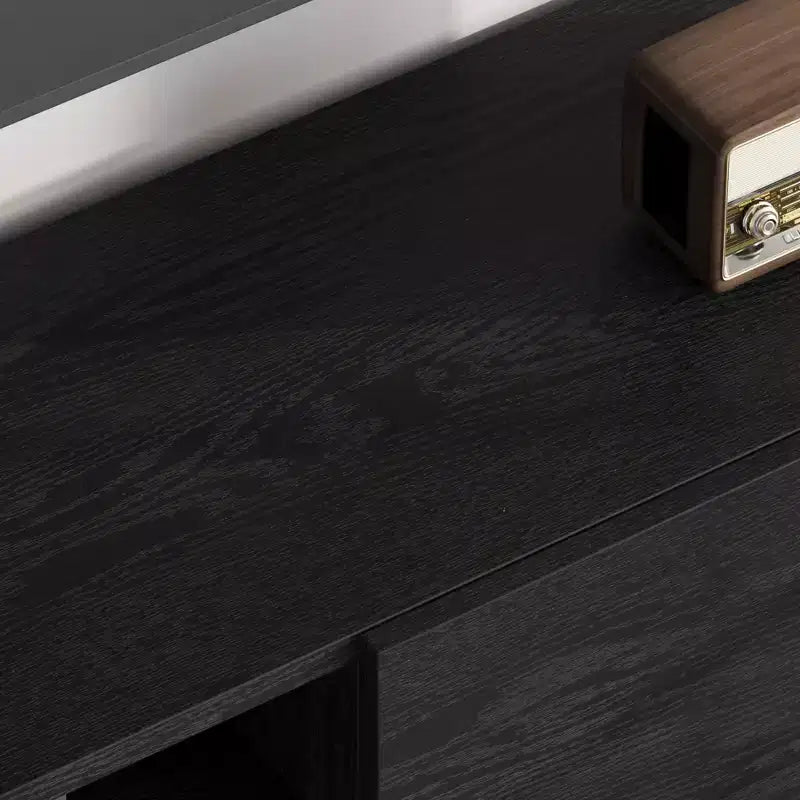Meuble TV industriel GustoWave pour téléviseur de 80 pouces, centre de divertissement moderne avec 2 tiroirs, meuble multimédia en MDF avec texture bois élégante
