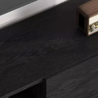 Meuble TV industriel GustoWave pour téléviseur de 80 pouces, centre de divertissement moderne avec 2 tiroirs, meuble multimédia en MDF avec texture bois élégante