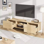 Meuble TV industriel GustoWave pour téléviseur de 80 pouces, centre de divertissement moderne avec 2 tiroirs, meuble multimédia en MDF avec texture bois élégante