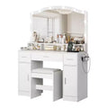GustoWave Vanity Desk with Mirror and Lights, Vanity with 10 LED Lights, Features 3 Drawers, Storage Stool, Power Outlet, Dressing Table
